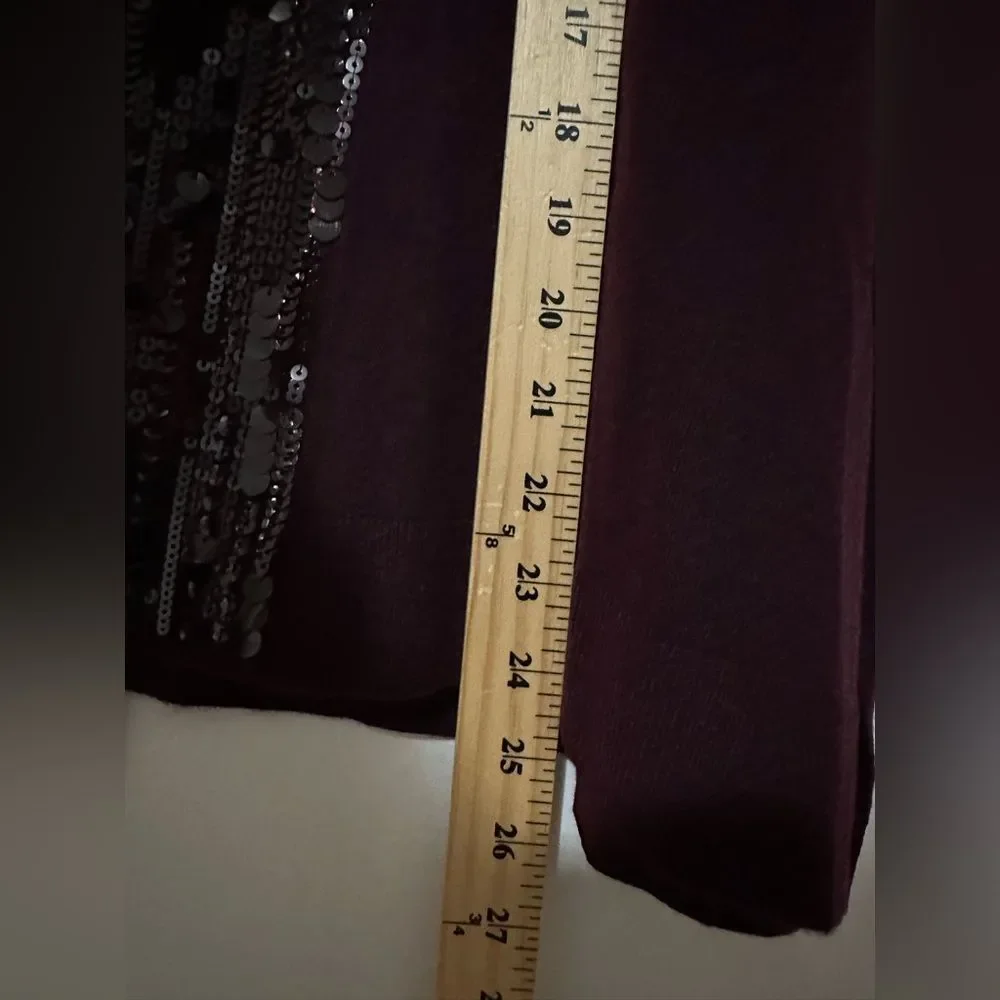 Chico's Sequin Open Front Cardigan S/M Purple‎ Placket Ruana Short Sleeves Bogo